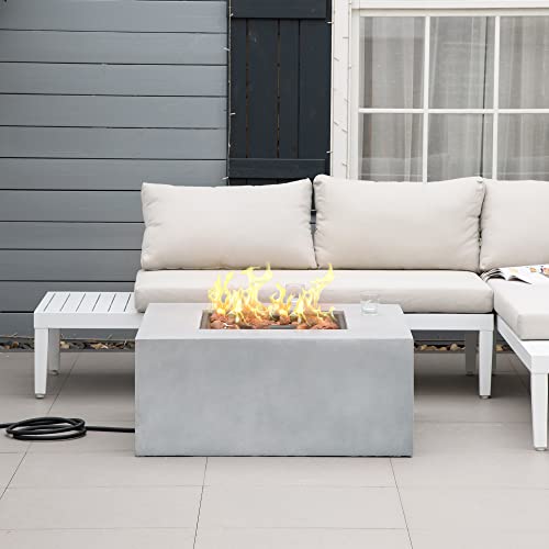 Outsunny 36" Firepit Table For Outside, 50,000 Btu Large Rectangular Stone Gas Firepit With Lava Rocks & Rain Cover, Fits 20Lb Tank, Gray #TOP1
