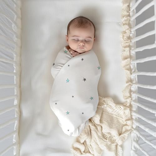Image of The White Cradle Baby Nursery Swaddle Blanket Wrap 2pcs Pure Organic Cotton Double Layer Muslin Cloth - STERILISED for Your Child's Protection - Super Soft, Absorbent, Large 112x112 cm - Blue & Grey