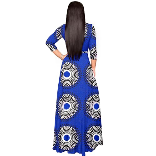 AOMONI Women's Floral Print Maxi Dresses Summer with Pockets Casual 3 4 Sleeve V-Neck Wrap Tie Waist Long Dress, M-3XL4