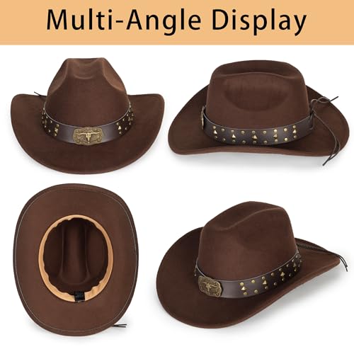 Image of Women-Classic-Western-Cowboy-Shapeable-Hat - Men-Roll-Up-Wide-Brim-Felt-Fedora-Hats-Cowgirl-Hat with Belt Buckle(M-L)