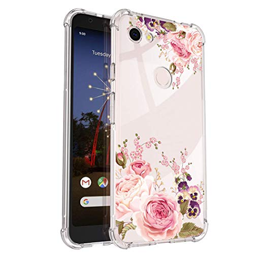 Coque Pixel 3a fleur rose antichoc en TPU silicone transparent