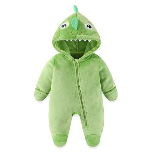 JiAmy Baby Girl Boy Vestiti Invernali In Pile Cerniera Bambino Con Cappuccio Snowsuit Footie Unisex Neonato Abiti, Dinosauri, 0-3 mesi