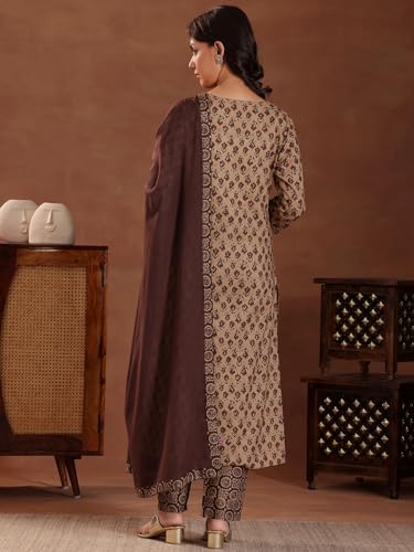 Image of Libas Printed Cotton Straight Kurta With Trouser and Dupatta