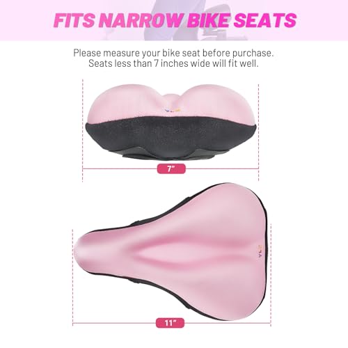 YLG Pink Bike Seat Cushion - Gel Padded Bicycle Seat Cover for Women with Adjustable Velcro Straps - Compatible with Peloton, Spin, Indoor & Outdoor Bikes
