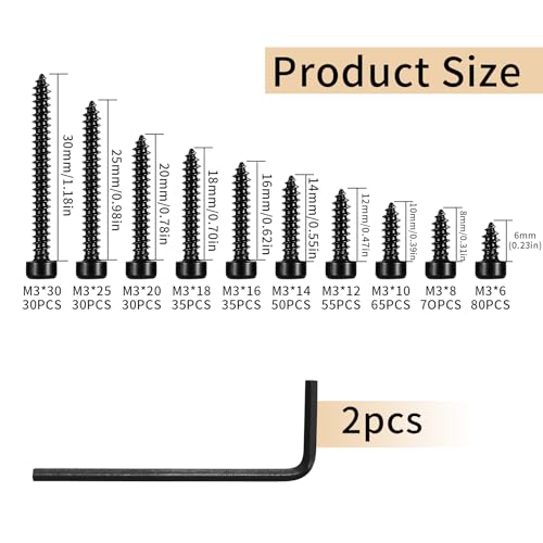 Qiwuhai 720 Metric Hex Socket Cap Head Self Tapping Screws, 480Pcs M3 Stainless Steel Socket Head Cap Wood Screws Assortment Kit thumb #1