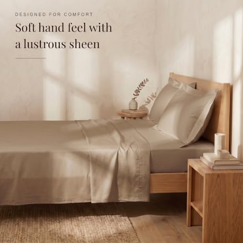 Image of Huesland 300 TC Premium 100% Pure Cotton Luxe Soft Touch Fitted King Size Bedsheet Cotton with 2 Pillow Covers | Sand Dune | 72 x 78 Inches