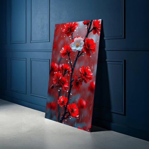 Toile à fleurs rouges élégante pour sublimer votre salon moderne de 40x70 cm