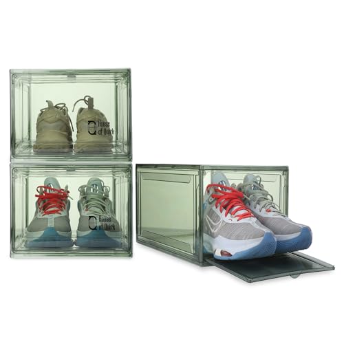 Image of House of Quirk Shoe Organizer, Shoe Storage Boxes, Large Shoe Boxes with Magnetic Door, Clear Stackable Plastic Shoe Containers (Pack of 6, Green)