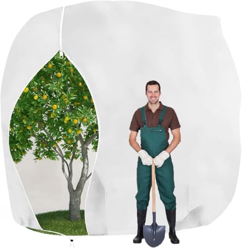 MYOWELL Winterschutz für Pflanzen - 200x240cm Frostschutz Kübelpflanzensack, Lichtdurchlässig und Atmungsaktiv für Palmen, Olivenbaum, Obstbäume (Weiß, mit Reißverschluss und Zugband