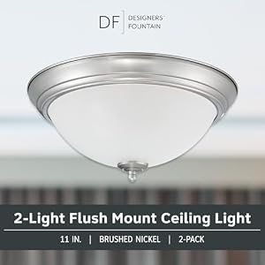 Designers Fountain Flush Mount Ceiling Light, 11 Inch Frosted Glass Lighting Fixture for Kitchen, Bedroom, Bathroom, and Hallway, LED Bulbs Not Included, Brushed Nickel — photo 2 of 6