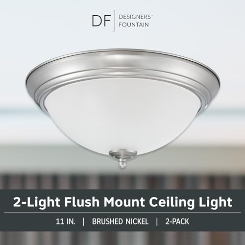 Designers Fountain Flush Mount Ceiling Light, 11 Inch Frosted Glass Lighting Fixture for Kitchen, Bedroom, Bathroom, and Hallway, LED Bulbs Not Included, Brushed Nickel by DESIGNERS FOUNTAIN - Image 2