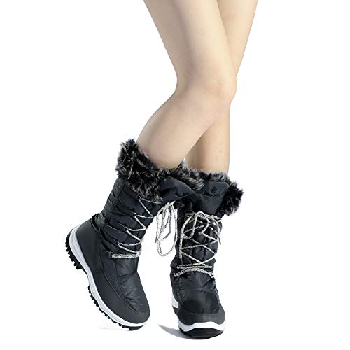 DREAM PAIRS DREAM PAIRS Women's Warm Faux Fur Lined Mid-Calf Winter Snow Boots,Size 11,GREY,MAINE