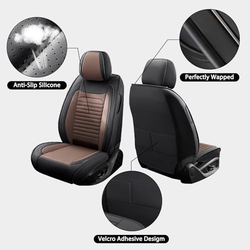 Image of Car Seat Covers Full Set Fit for Hyundai Ioniq5 Faux Learher Waterproof Seat Covers 5 Seats Comfortable Breathable Anti-Slip Seat Protectors(BlackBrown,Full Set)