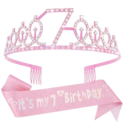 Canitor Birthday Decorations for Girls - Crown Tiara Sash Set and Headband Gift