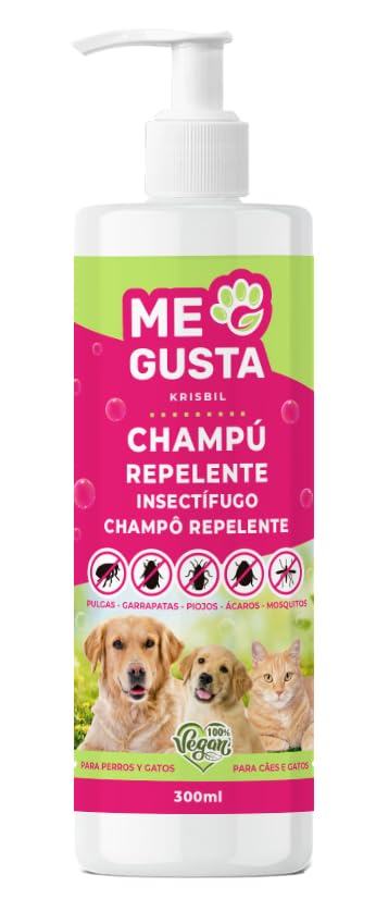 ME GUSTA Champú Anti-Insectos Repelente para Perros y Gatos | con 3 Activos Naturales: Margosa, Geraniol y Lavandino | Protege contra Insectos | Cítrico | 300ml