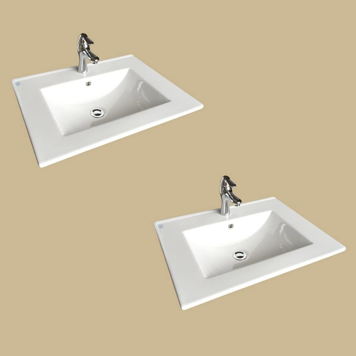RENOVATORS Supply Manufacturing Square Drop-in Self Rimming Bathroom Sink in White with Faucet and Drain (Set of 2) 60336