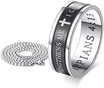 Godcow Men’s Classic Stainless Steel Spinner Christian Ring I Can Do All Things Bible Verse Wedding Band (10)