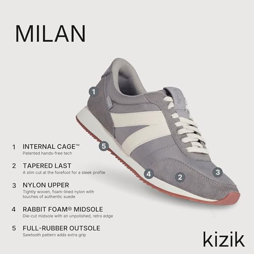 Image of Kizik Slip On Sneakers: Milan - Comfortable, Retro Nylon & Suede, Mens & Womens Walking Shoes with Arch Support, Hands Free Convenience, Wear All-Day