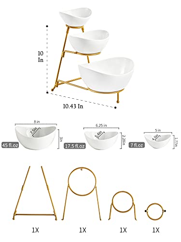 Lyeoboh 3 Tier Serving Bowls Set Tiered Serving Stand, Porcelain Oval Bowls With Collapsible Metal Stand For Entertaining, Party, Dessert Display, Candy, Chip And Dip (Gold) #TOP1