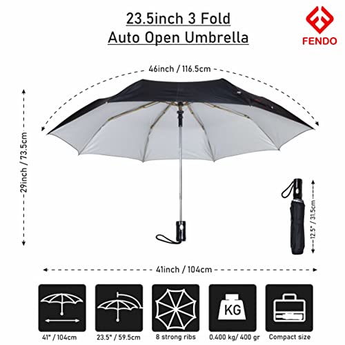 Image of Fendo 23.5 Inch 3 Fold Umbrella | Windproof & Waterproof Umbrellas for Men & Women | Compact Foldable Travel Umbrella for Office, Outdoor & Everyday Use
