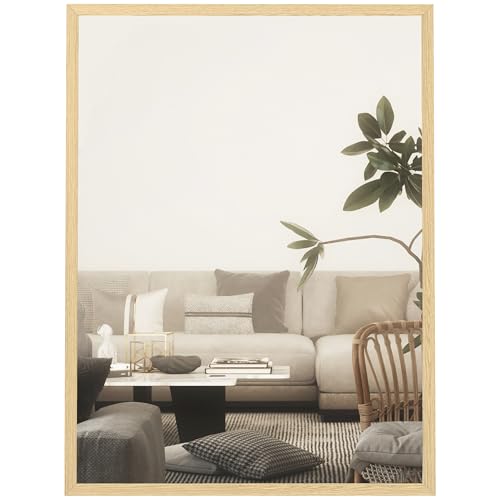 HOMCOM Miroir Mural rectangulaire 60 x 80 cm, Cadre en Bois Naturel, idéal pour la Salle de Bain, Salon ou Chambre