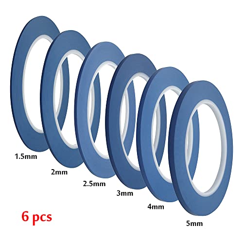 JINBING Vinyl Fine Line Fineline Automotive Pinstriping Masking Tape Painter Tape for Curves Blue 6Rolls 1.5mm 2mm 2.5mm 3mm 4mm 5mm - Image 2