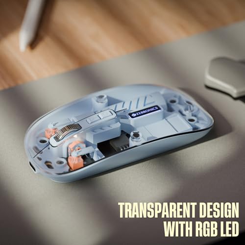 Image of ZEBRONICS Glassy 10 Wireless Mouse, Dual Mode (2.4GHz + BT), Upto 1600 DPI, Silent Operation, 5 Buttons, Type-C Charging, Comfortable & Ergonomic, for Mac | Laptop | Computer (Blue)