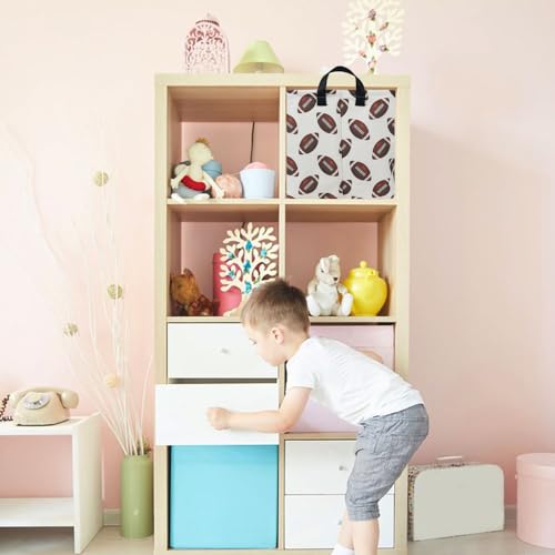 Image of Rectangle Rugby Storage Basket with Handles, Collapsible Storage Bin, Cute Books Box,Room Decor(Rugby)