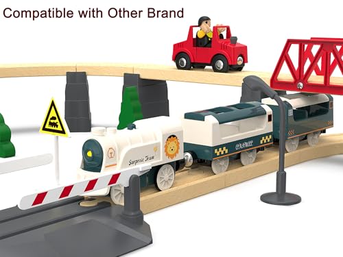 Image of Battery Powered Train Set for Railway System, Electric Train Toys for Wooden Tracks, 3Pcs Motorized Locomotive Trains for Toddlers Compatible with Thomas & Friends, Brio, Chuggington