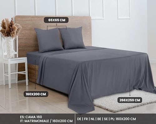 Image of Utopia Bedding 4-Piece Bed Sheet Set 160 x 200 cm, Grey - Polyester Microfibre, Oeko-Tex Certified, 1 Fitted Sheet 160 x 200 cm, 1 Flat Sheet 266 x 259 cm and 2 Pillowcases 65 x 65 cm