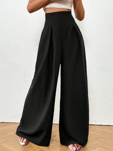 SECOLI Women's 2024 Casual Black Pants High Waist Wide Leg Pants3