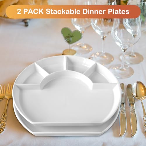 Image of Cinf Divided Compartment Ceramic Plate Set of 2 Sauce Dishes Plates Serving Saucers Bowl More Food Space Quadrant Shaped Dinner Salad Pigment Tray Snack