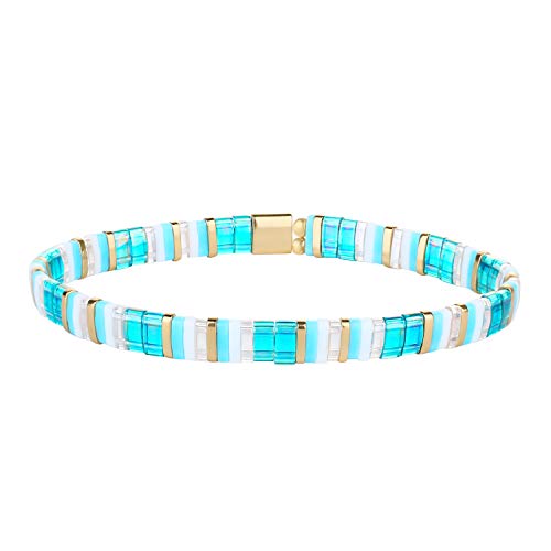Image of KELITCH Women Stretch Bracelets Pearl Charms Tila Shell Beaded Friendship Bracelet