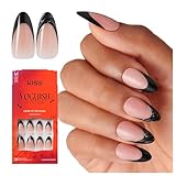 KISS Voguish Fantasy Halloween Press On Nails Almond, ‘Ghoul Friends’, Black, Medium Length, Glow In The Dark, 3D Effect, Pink Gel Nail Glue (2g), 28 Fake Nails