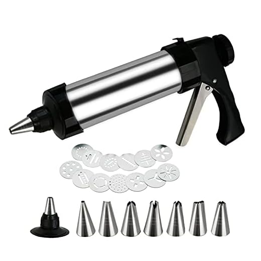Suuker Cookie Press Gun Set,Stainless Steel Icing Decoration Press Gun Kit with 13 Discs and 8 Icing Tips for Home DIY,Biscuit Maker and Decoration,Black