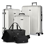 ENSEMBLE DE VOYAGE FERGÉ POUR CHAQUE VOYAGE... Lot de 5 avec une valise à main de 55 x 35 x 22 cm (convient à la plupart des compagnies aériennes, par exemple EasyJet) 2,7 kg | Grande valise de 65 x 42 x 25 cm 3,5 kg | Valise XXL de 75 x 50 x 28 cm 4,3 kg (dimensions y compris les roues) et ensemble de sac de voyage et de trousse de toilette