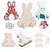 USEEDOVIA Decorazione Pasquale Conigli in Legno per Pittura, Set Fai da Te in 2 Pezzi, con Occhi con Mini Pom Pom Colorati, Set di Mestieri di Pasqua per Bambini per Accessori Artigianali