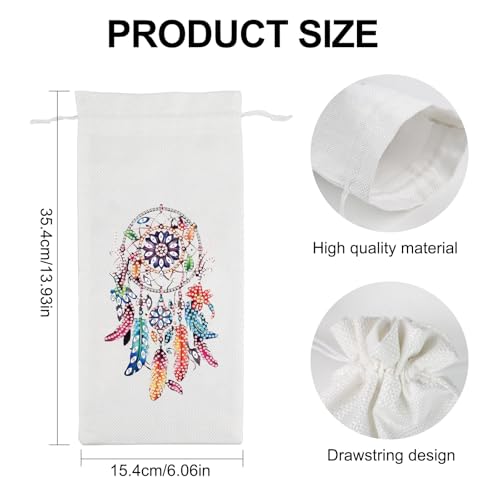 Image of DIY 5D Diamond Painting Wine Bottle Gift Bag, Rhinestone Diamond Art Wrapping Pouch, Handmade Linen Wine Holder with Dream Catcher Design, Party Supplies for Christmas Wedding Birthday