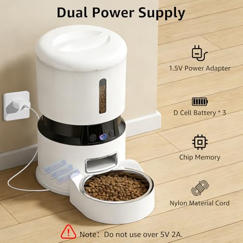 Automatic Cat Feeder with 2 Camera, 5G WiFi Cat Food Dispenser with Night Vision 2K 4MP, 2-Way Audio and App Control, Detachable for Clean, 4L Auto Pet Feeder for Cats and Small Dogs, White - Image 7