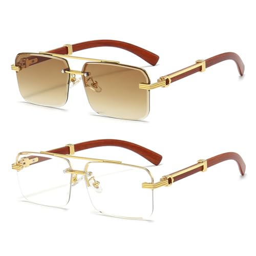 Image of Gleyemor Mens Sunglasses Fashion Rimless Rectangle Sunglasses Square Frameless Sunglasses for Men