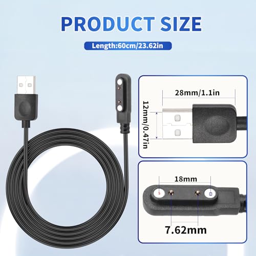 Image of Smart Watch Charger Cable, Magnetic SmartWatch Accessories Charger Cable 2 Pin Cord, Charger Contact pin spacing 7.62 mm for Smart Watch, Fitness Tracker