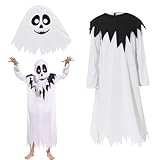 Cloud Kids Kids Boys Halloween Hooded Ghost Robe Costume Cosplay Scary Ghost Dress Ups with Head Cover (with Eye Holes) 10-12Y, White