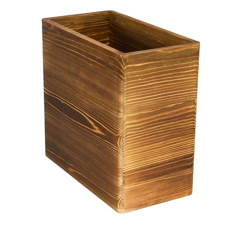 Poubelle de bureau rectangulaire en bois brûlé rustique Owlgift