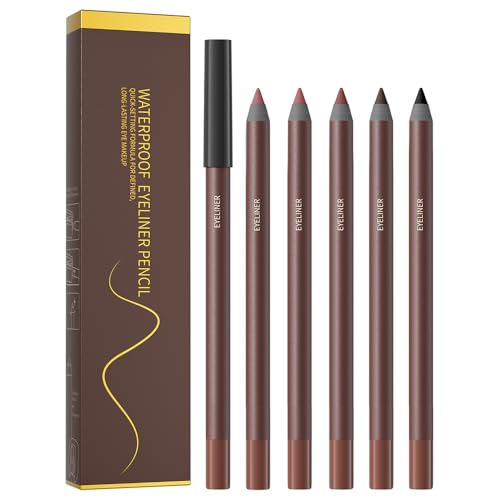Pinkiou 5 Colors Eyeliner Pencil Set,24 Hour Waterproof Smudge-Proof Eye Liner Pencil, Long-Lasting Makeup Pencils for Eyebrows and Eyeliner (Plum, Stone, Chocolate, Brown, Black)​