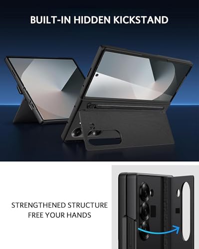 Image of Kapa Textured Grip S Pen Holder Hinge Protection Back Cover for Samsung Galaxy Z Fold6 / Fold 6 | with Kickstand & S Pen Slot Case (Black)