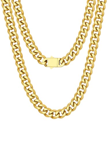 KeyStyle Cuban Link Chain for Men Women, Stainless Steel maimi Cuban Chain Necklace, Trendy Hip Hop Curb Chain Jewelry Gifts,Non Tarnish 14K Gold Plated Mens Chain,12mm Width,26" Length
