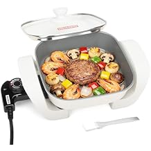 SugarWhisk 8-inch Ceramic Coated Electric Skillet with Lid, Non Stick Skillet Griddle Pan Electric, Rapid Heat Up, 650W, Breakfast Skillet, Kitchen Appliances for Cooking, White