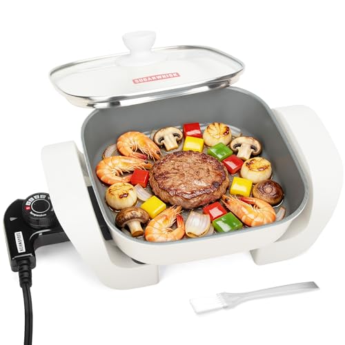 SugarWhisk 8-inch Ceramic Coated Electric Skillet with Lid, Non Stick