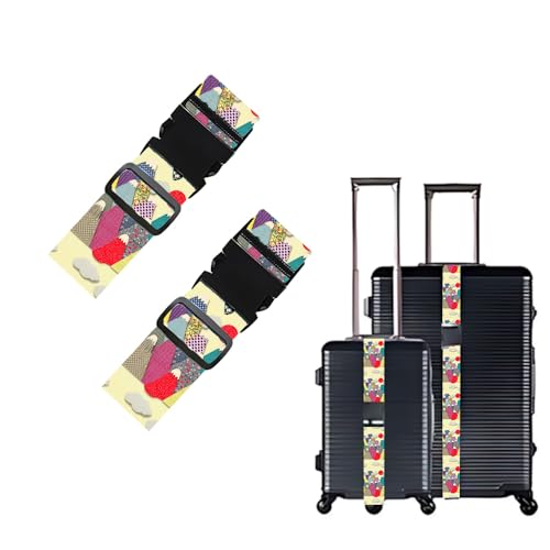 Image of 2 Pack Luggage Straps for Suitcases, Adjustable Travel Belt with Buckle, 2 inch Wide Heavy Duty Suitcase Straps for Summer Adventure, Artistic Mountain Collage Pattern, Travel Essentials, Multi