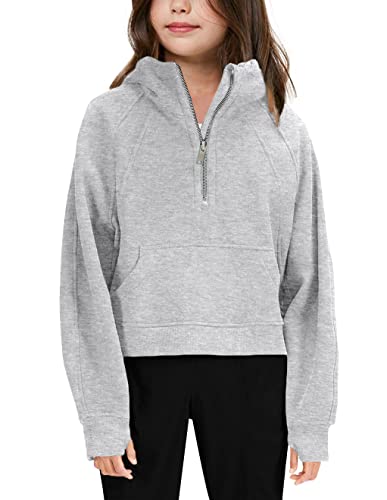 girls39 hoodies sweatshirts half zipper pullover crop tops for teen girls long sleeve sweater thumb hole